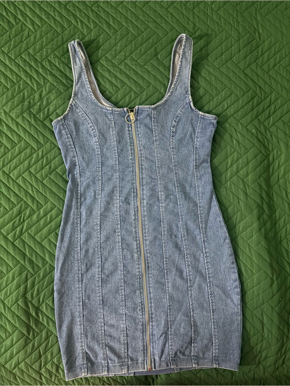 Haute Monde Light Blue Denim Zip-Front Bodycon Mini Dress
